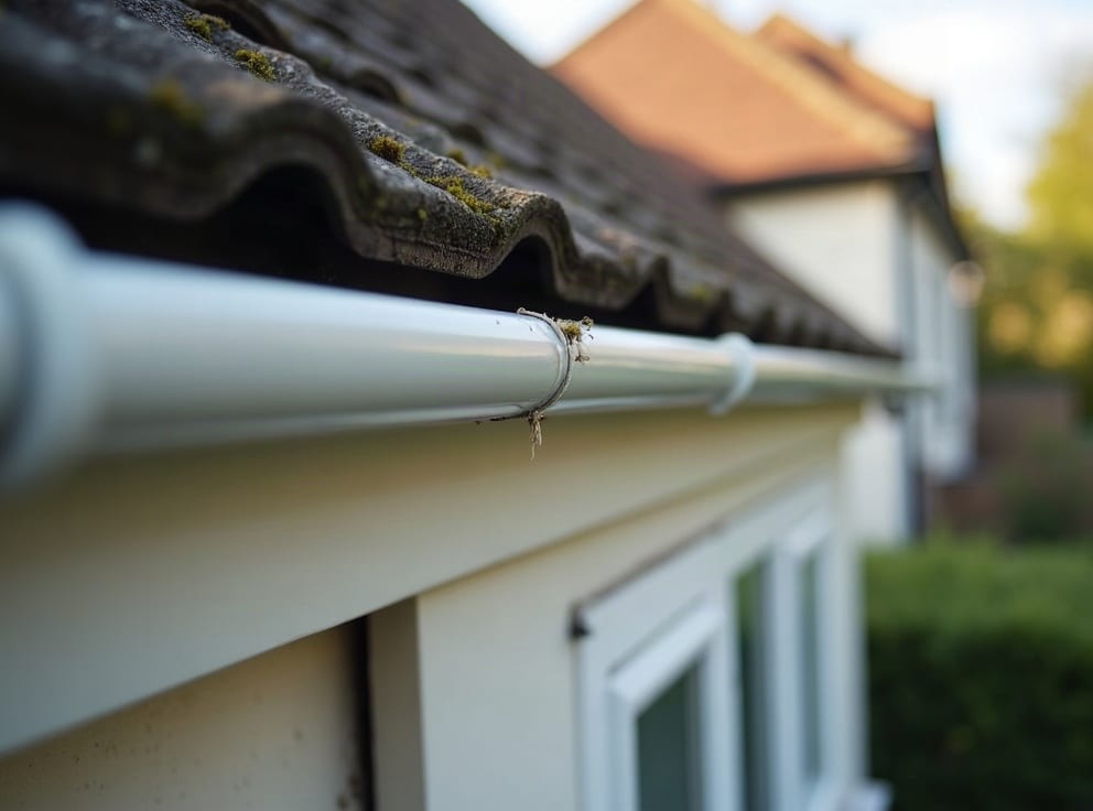Clear freshly cleaned guttering on a London house